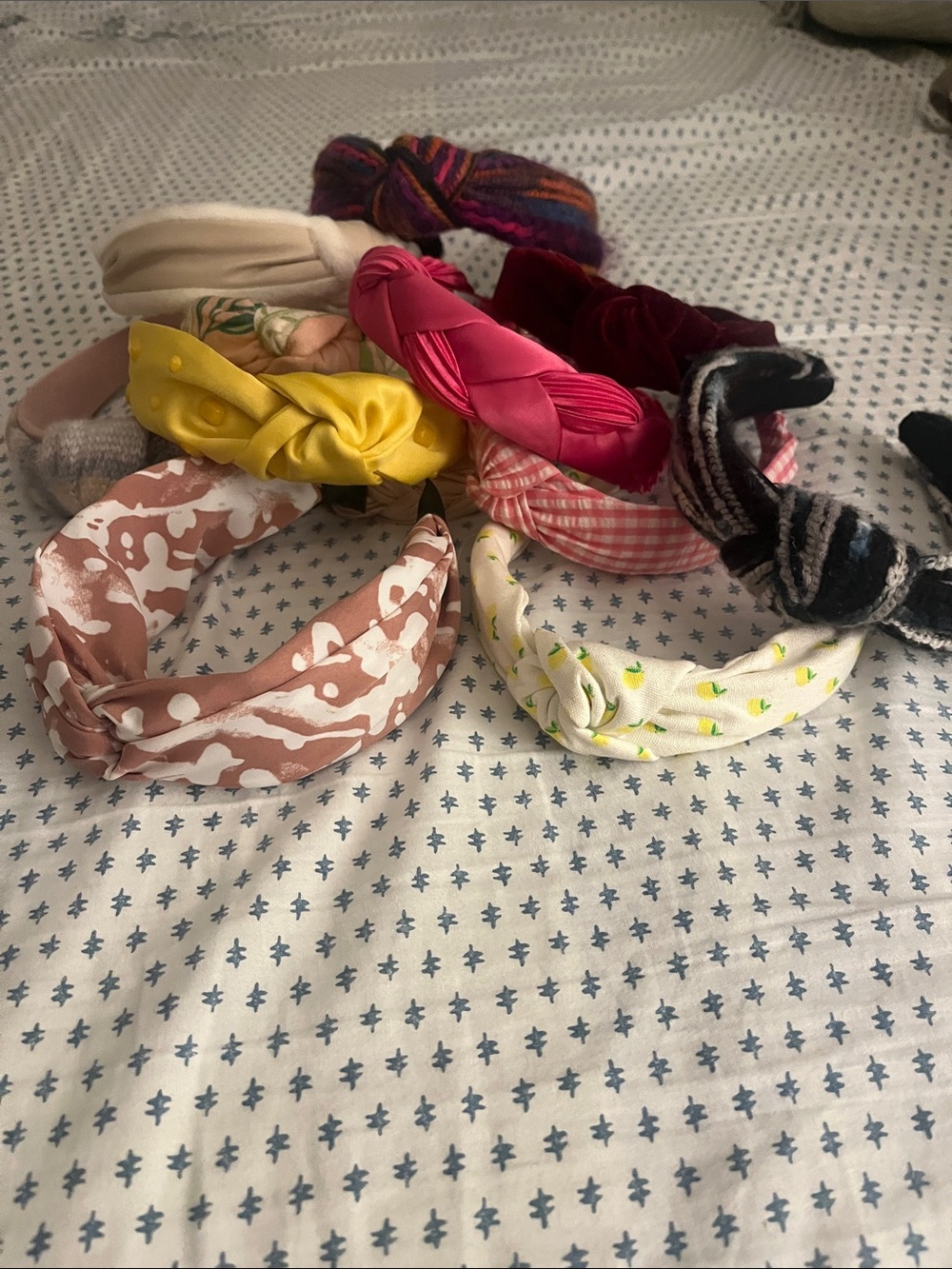 Assorted Knotted Fabric Headbands - Pink, Yellow, Cream, Burgundy, Patterned